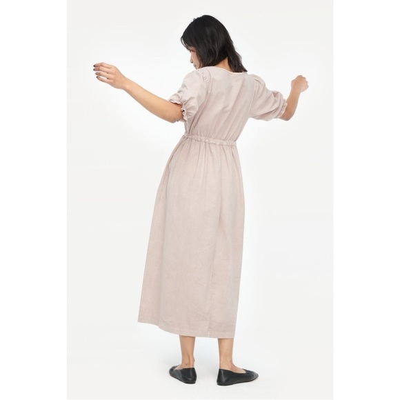 Lacausa Sappho Midi Dress Mushroom Size Large Neutral Cottage Prairie Ethereal - Picture 3 of 15